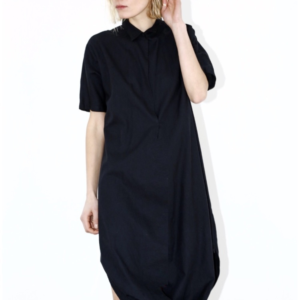 Minimalist Black Midi Shirt Dress - Modern Elegant Style
